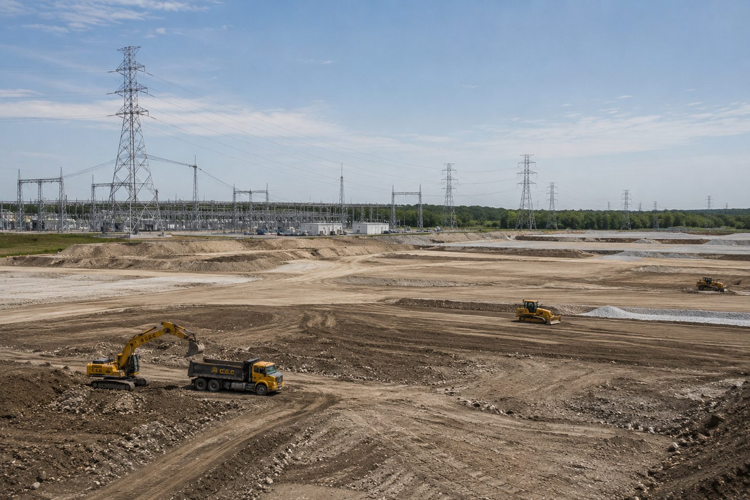 Graded utility site with transmission infrastructure in the background